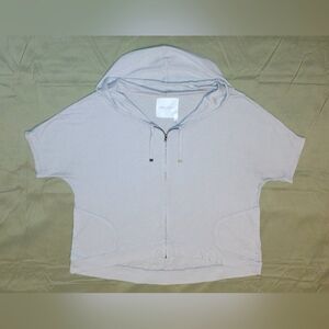 Victoria's Secret Light Gray Short Sleeve Zip-Up W/ Hoodie